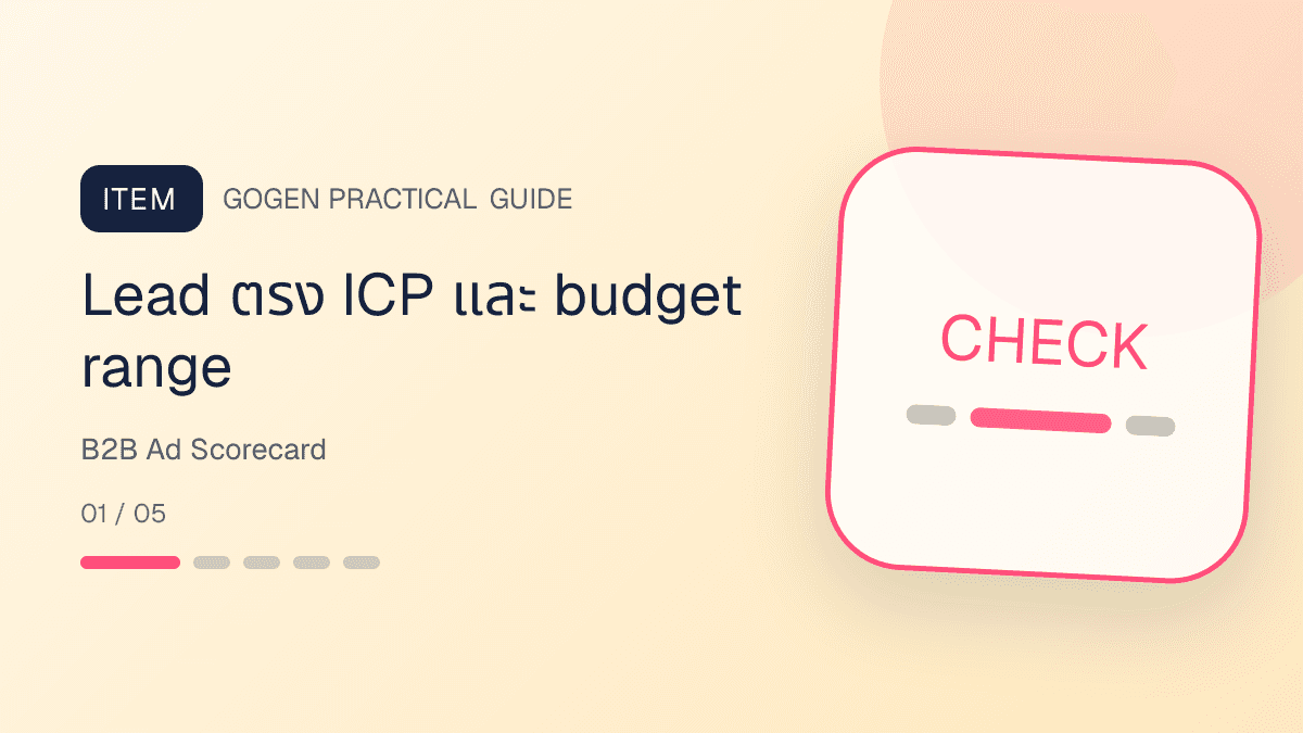 ตารางวัดผลแอด B2B จาก lead quality meeting decision maker proposal และ scope fit: Lead ตรง ICP และ budget range