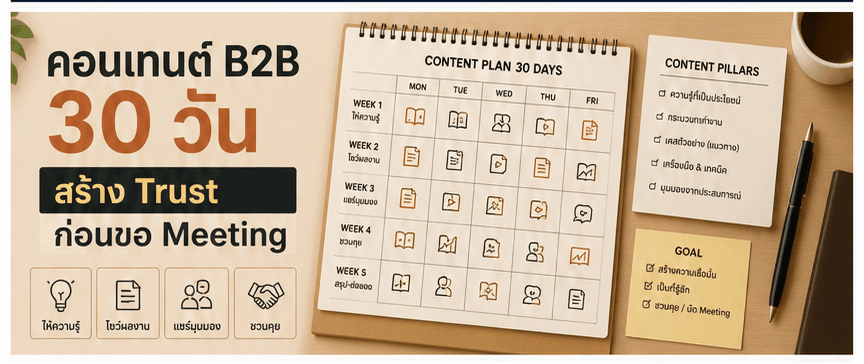 คอนเทนต์ B2B 30 วัน! สร้าง Trust ก่อนขอ Meeting ให้ลูกค้าองค์กรเชื่อว่าคุณทำงานเป็นระบบ