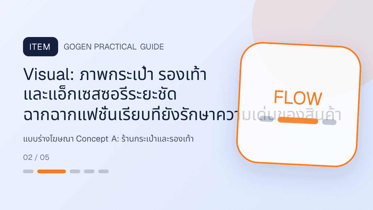 แบบร่างโฆษณา Concept Aสำหรับร้านกระเป๋าและรองเท้า แสดงกระเป๋า รองเท้า และแอ็กเซสซอรีในสไตล์แฟชั่นแต่ชัดเจน เห็นรูปทรงและวัสดุ: Visual: ภาพกระเป๋า รองเท้า และแอ็กเซสซอรีระยะชัด ฉากฉากแฟชั่นเรียบที่ยังรักษาความเด่นของสินค้า