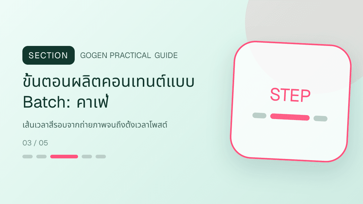 ขั้นตอนผลิตคอนเทนต์แบบ Batchสำหรับคาเฟ่ แสดงกาแฟ เครื่องดื่ม และเมนูซิกเนเจอร์ในสไตล์เป็นกันเอง มีบรรยากาศ และจำโทนร้านได้