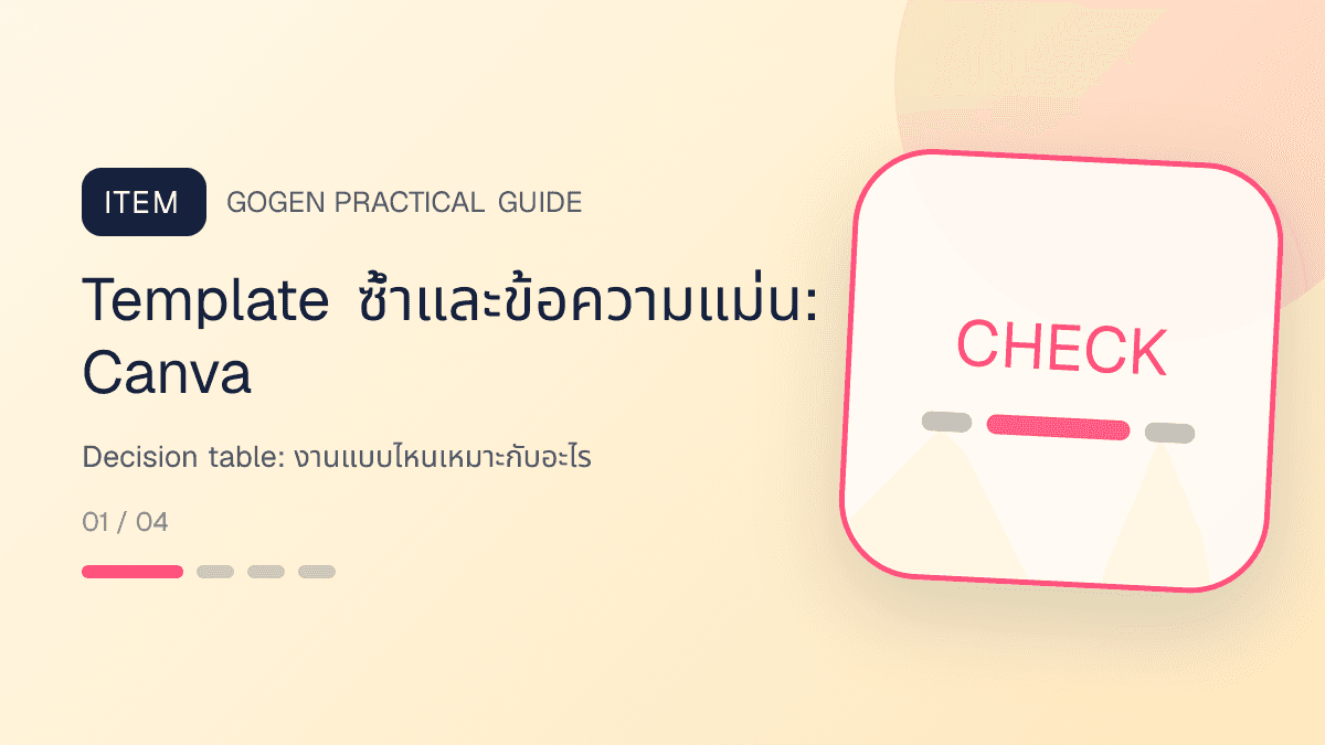 ภาพประกอบ Decision table: งานแบบไหนเหมาะกับอะไร สำหรับCanva vs AI ทำภาพขายของ เลือกใช้อย่างไร: Template ซ้ำและข้อความแม่น: Canva