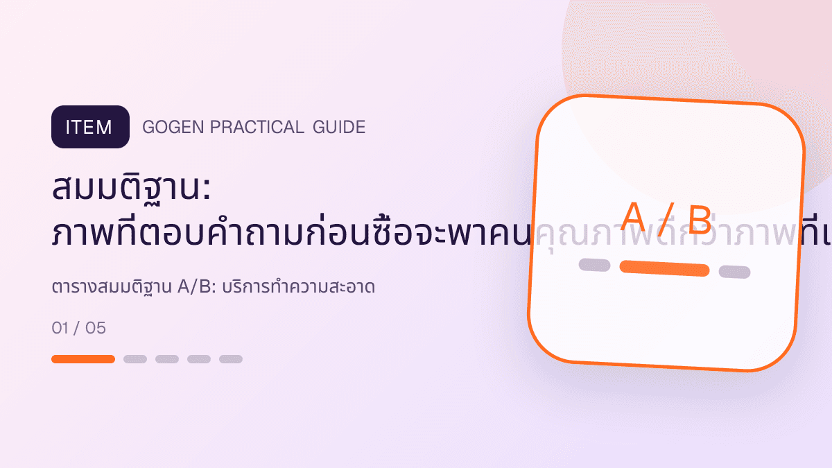 ตารางสมมติฐาน A/Bสำหรับบริการทำความสะอาด แสดงทำความสะอาดบ้าน คอนโด และสำนักงานในสไตล์สะอาด ไว้ใจได้ และเห็นผลลัพธ์: สมมติฐาน: ภาพที่ตอบคำถามก่อนซื้อจะพาคนคุณภาพดีกว่าภาพที่เน้นส่วนลด