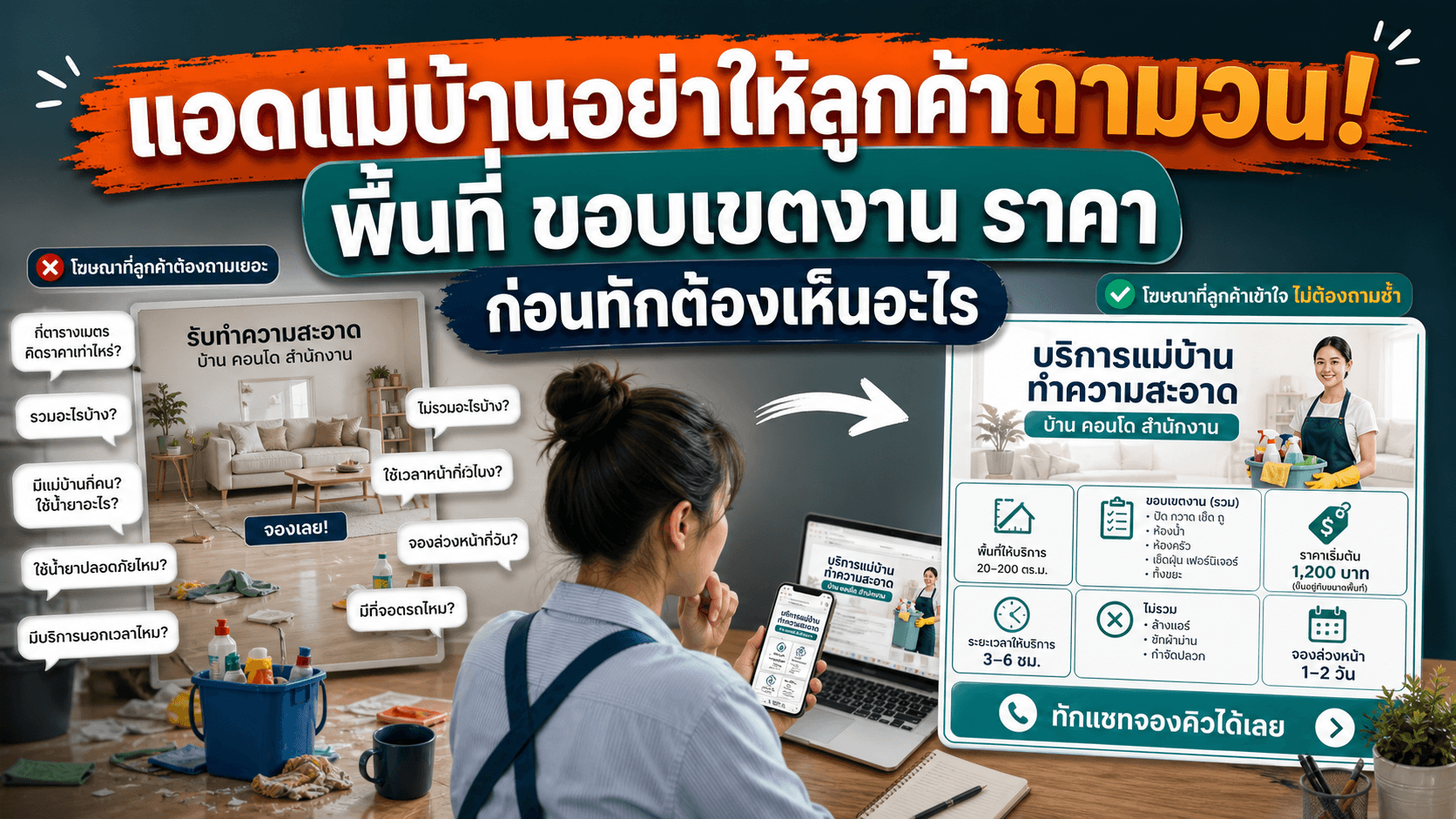 แอดแม่บ้านอย่าให้ลูกค้าถามวน! Creative ที่บอกพื้นที่ ขอบเขตงาน ราคา และข้อจำกัดก่อนทัก