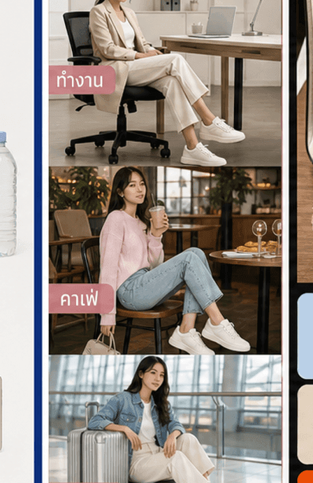 Story SAMPLE MIRA SNEAKER แสดงหนึ่งสินค้าในสามลุคพร้อมราคาและ CTA