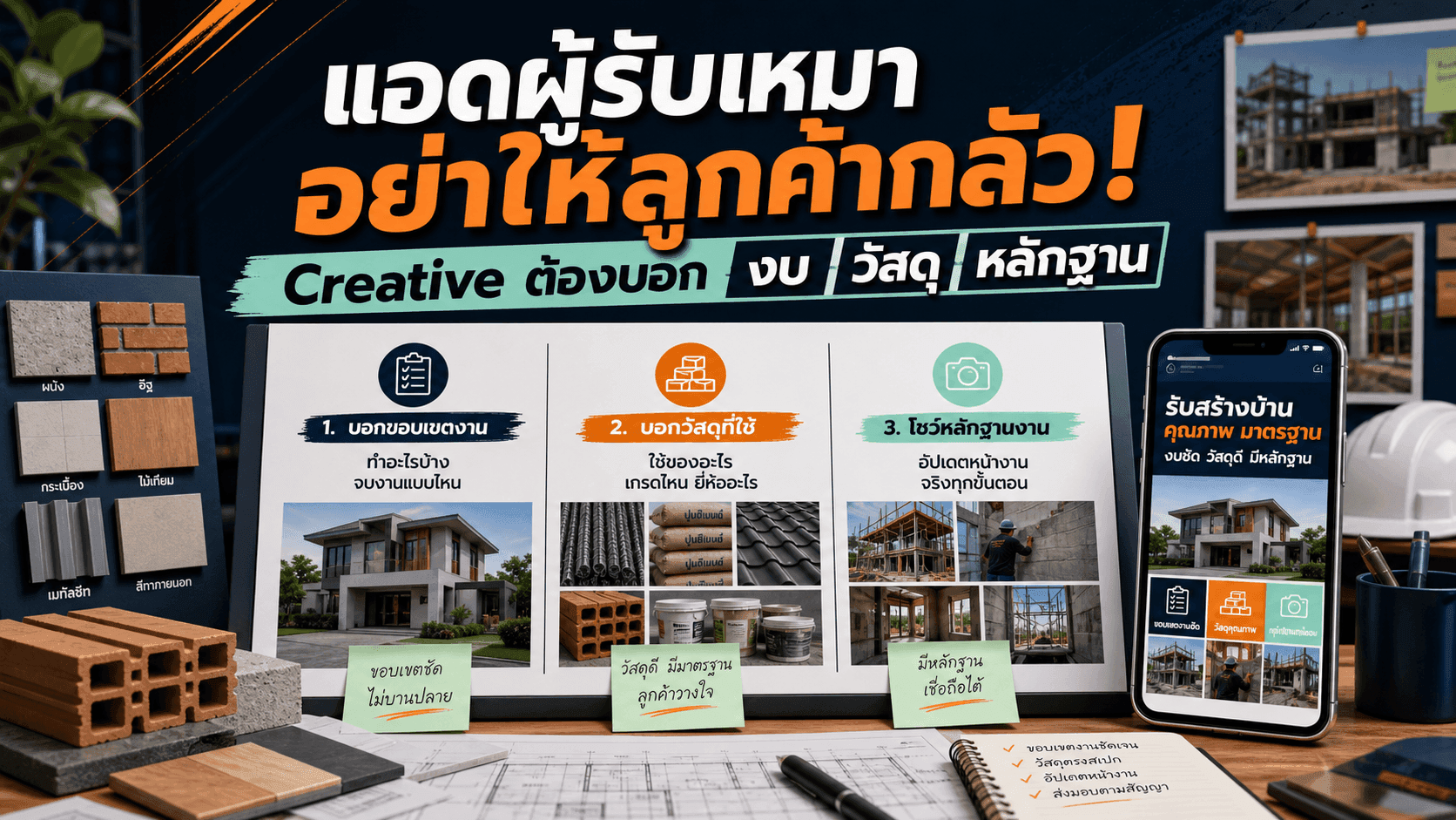 แอดผู้รับเหมาอย่าให้ลูกค้ากลัว! Creative ที่บอกงบ วัสดุ หลักฐาน และขั้นตอนก่อนนัดสำรวจ