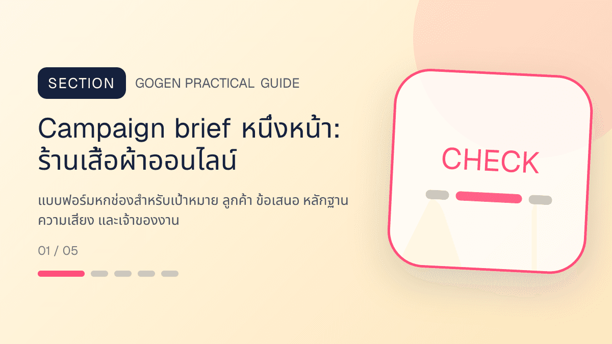 Campaign brief หนึ่งหน้าสำหรับร้านเสื้อผ้าออนไลน์ แสดงเสื้อ กางเกง และคอลเลกชันแฟชั่นในสไตล์ร่วมสมัย เห็นเนื้อผ้าชัด และคงบุคลิกแบรนด์