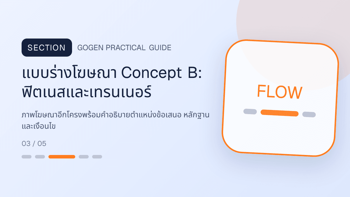 แบบร่างโฆษณา Concept Bสำหรับฟิตเนสและเทรนเนอร์ แสดงสมาชิกฟิตเนส คลาส และโปรแกรมฝึกในสไตล์มีพลัง เข้าถึงได้ และปลอดภัย