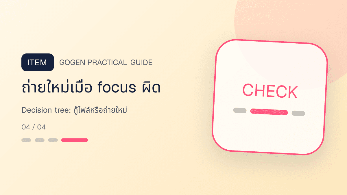 ภาพประกอบ Decision tree: กู้ไฟล์หรือถ่ายใหม่ สำหรับแก้รูปสินค้าเบลอให้คมชัดก่อนลงขาย: ถ่ายใหม่เมื่อ focus ผิด