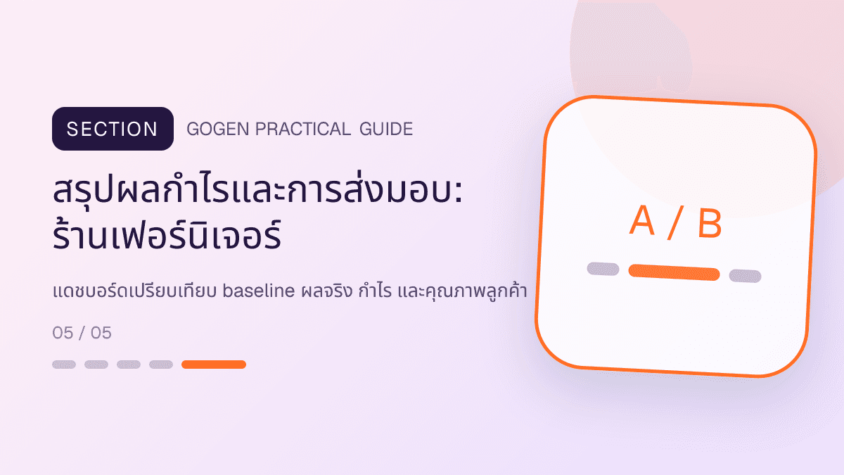 สรุปผลกำไรและการส่งมอบสำหรับร้านเฟอร์นิเจอร์ แสดงโต๊ะ เก้าอี้ ตู้ และโซฟาในสไตล์แข็งแรง โปร่ง และเน้นงานวัสดุ