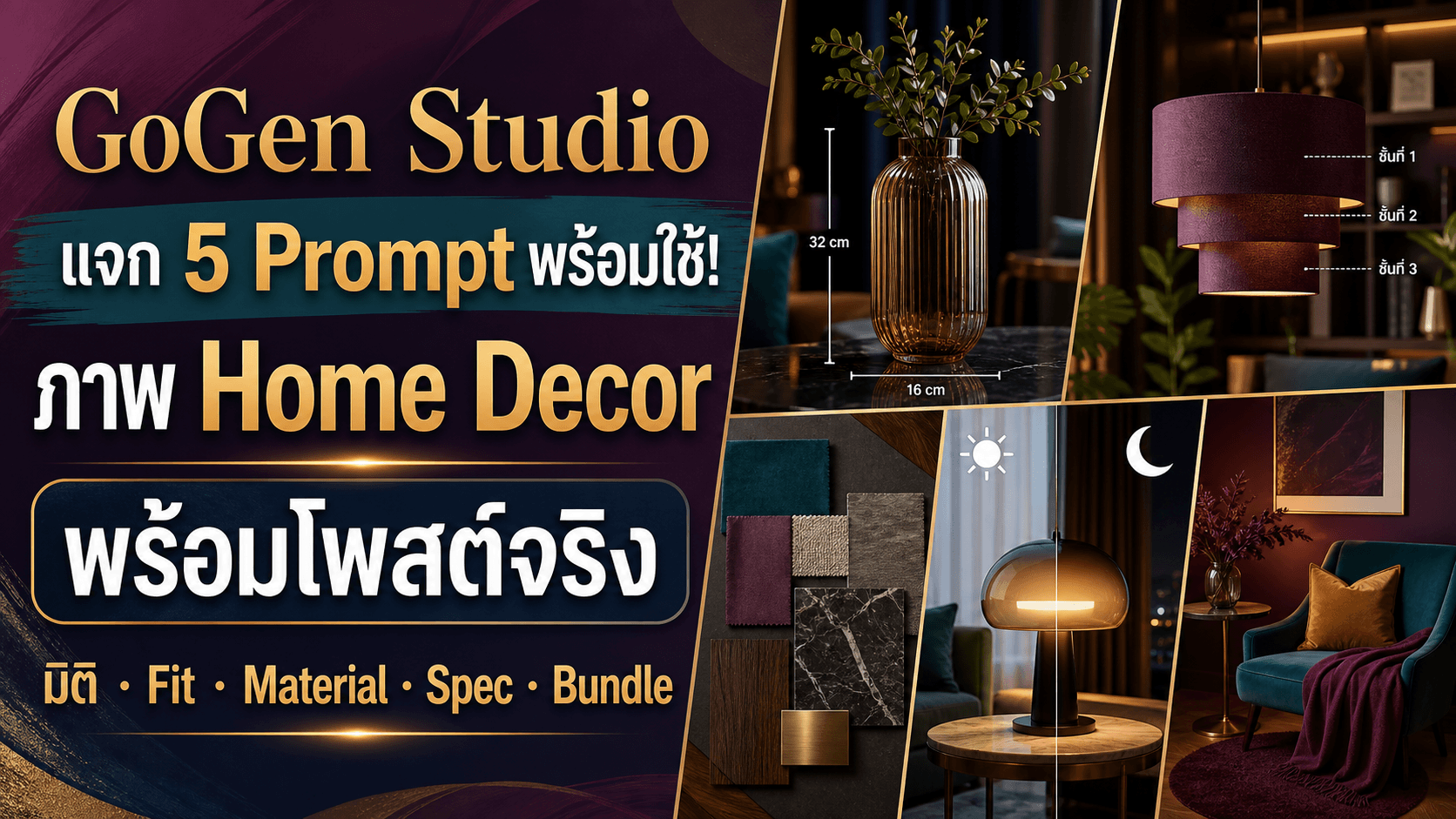 แจก 5 Prompt ของแต่งบ้านพร้อมใช้! เห็นขนาด ผิว สเปก และของในชุดครบ