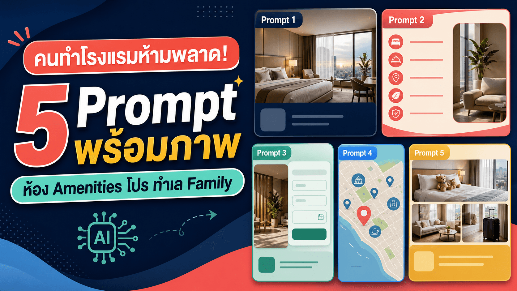 คนทำโรงแรมห้ามพลาด! 5 Prompt พร้อมภาพ ทำห้องพัก Amenities โปรจองตรง ทำเล และ Family Package