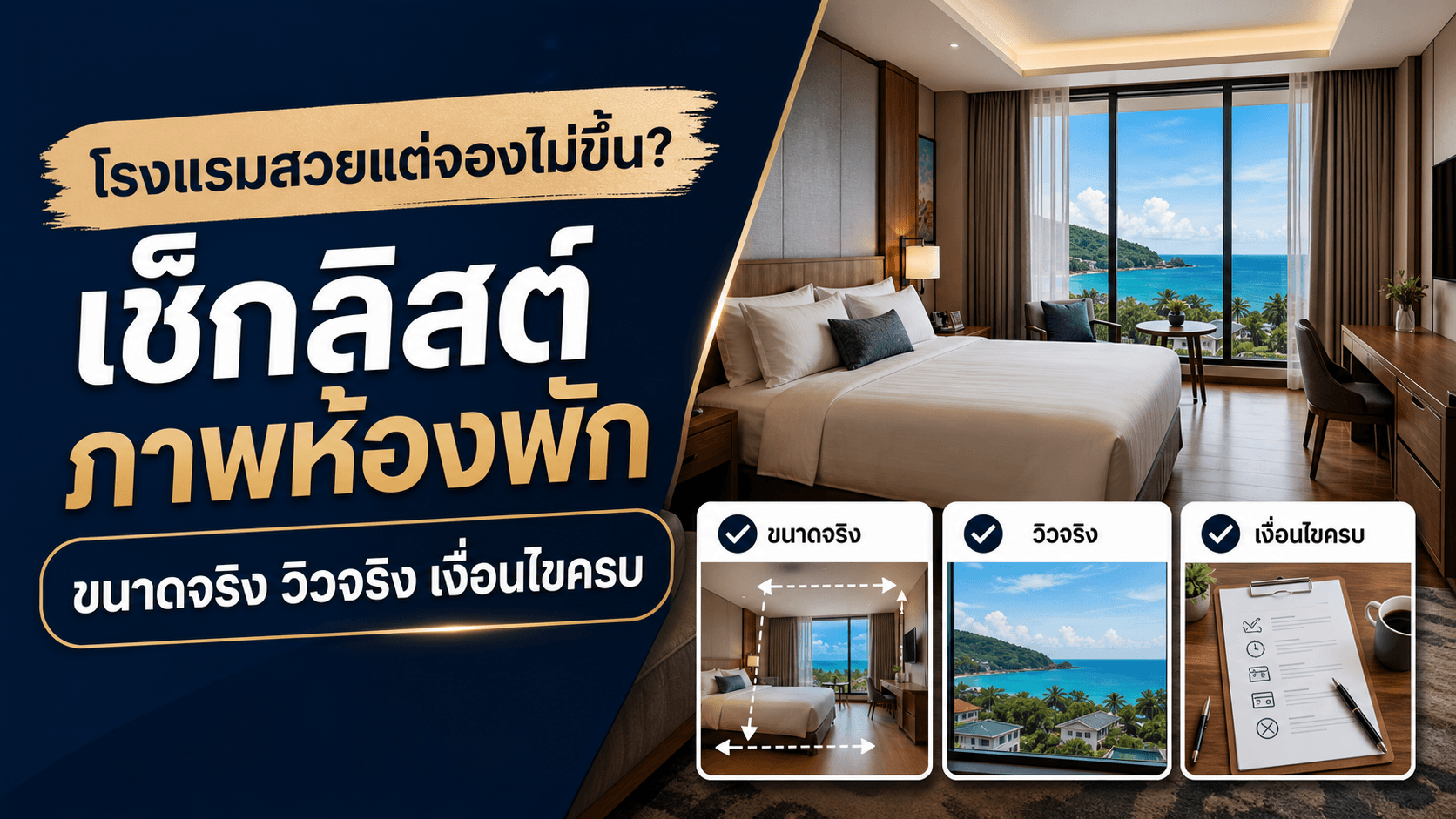 โรงแรมสวยแต่จองไม่ขึ้น? เช็กลิสต์ภาพห้องพักให้เห็นขนาดจริง วิวจริง และเงื่อนไขครบ