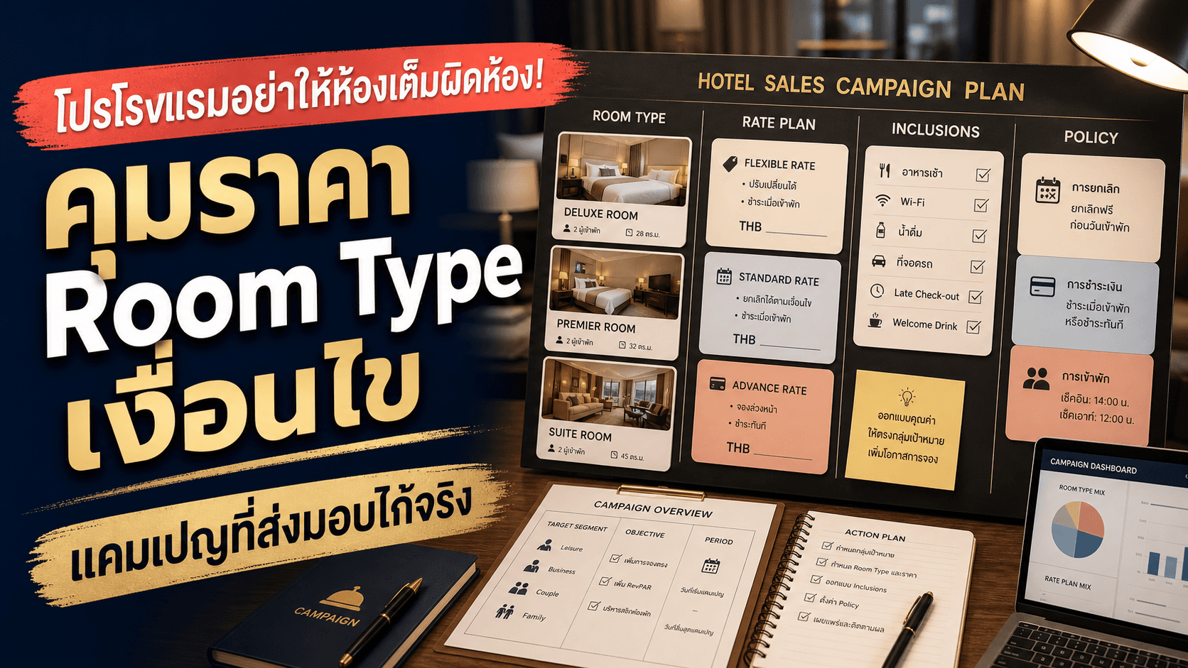 โปรโรงแรมอย่าให้ห้องเต็มผิดห้อง! แผนแคมเปญที่คุมราคา Room Type สิ่งที่รวม และนโยบายจอง