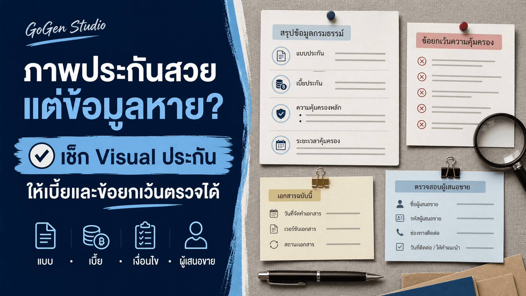 ภาพประกันสวยแต่ข้อมูลหาย? เช็กลิสต์ทำ Visual ให้แบบ เบี้ย และข้อยกเว้นตรวจได้