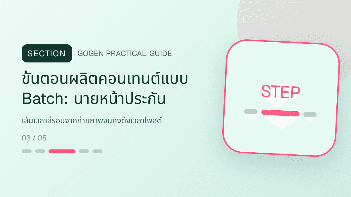 ขั้นตอนผลิตคอนเทนต์แบบ Batchสำหรับนายหน้าประกัน แสดงประกันชีวิต สุขภาพ รถ และทรัพย์สินในสไตล์จริงใจ เป็นระบบ และลดความซับซ้อน