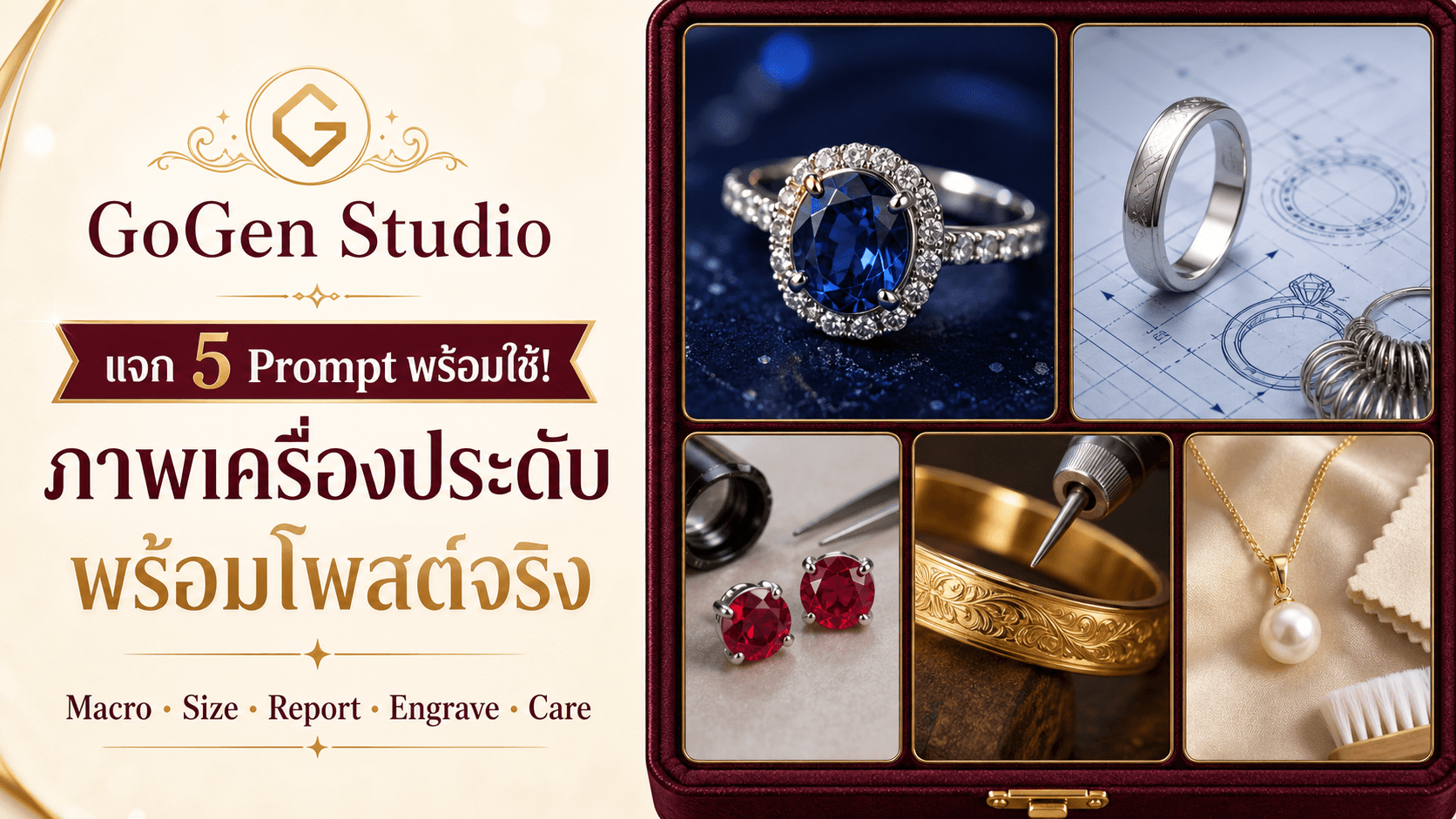 แจก 5 Prompt เครื่องประดับพร้อมใช้! จากมาโครจริงถึง Proof งานสลัก
