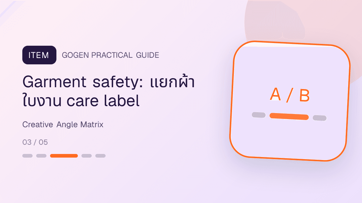 เมทริกซ์ 4 creative angle ของร้านซักรีด พร้อมหลักฐานและ CTA ที่ต่างกัน: Garment safety: แยกผ้า ใบงาน care label