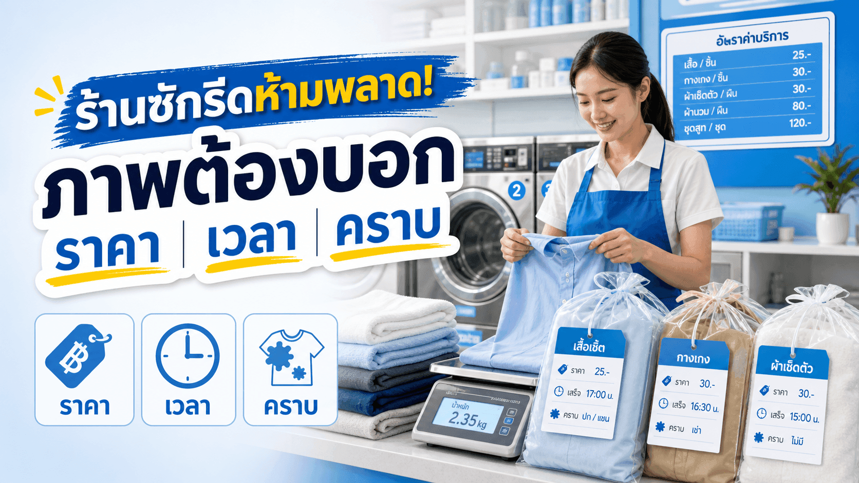 ร้านซักรีดห้ามพลาด! เช็กลิสต์ภาพที่ต้องบอก ราคา เวลา คราบ และผ้าที่ไม่รับ ก่อนลูกค้าส่งผ้า