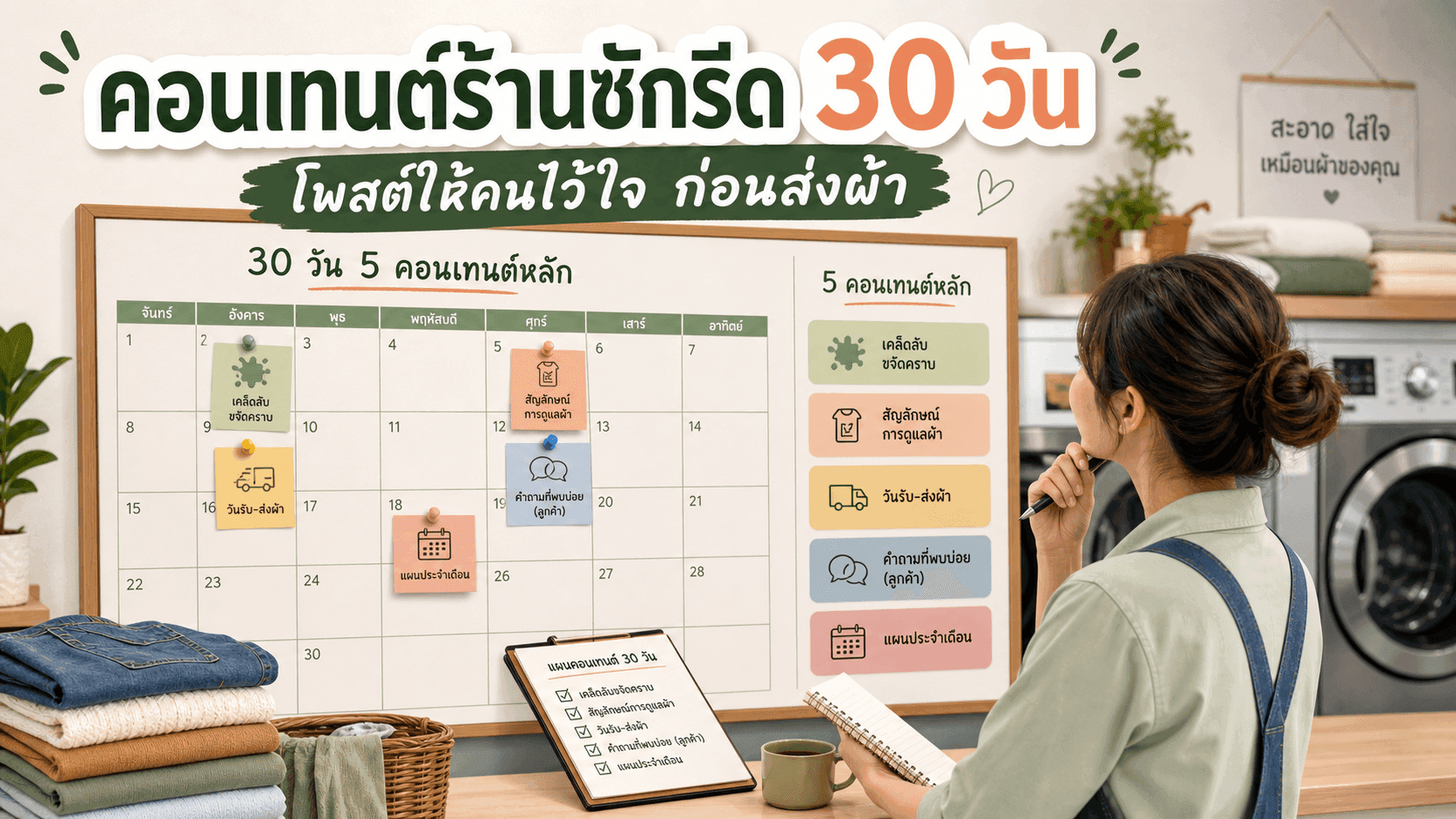 คอนเทนต์ร้านซักรีด 30 วัน! โพสต์ให้คนไว้ใจก่อนส่งผ้า ไม่ใช่ขายโปรอย่างเดียว