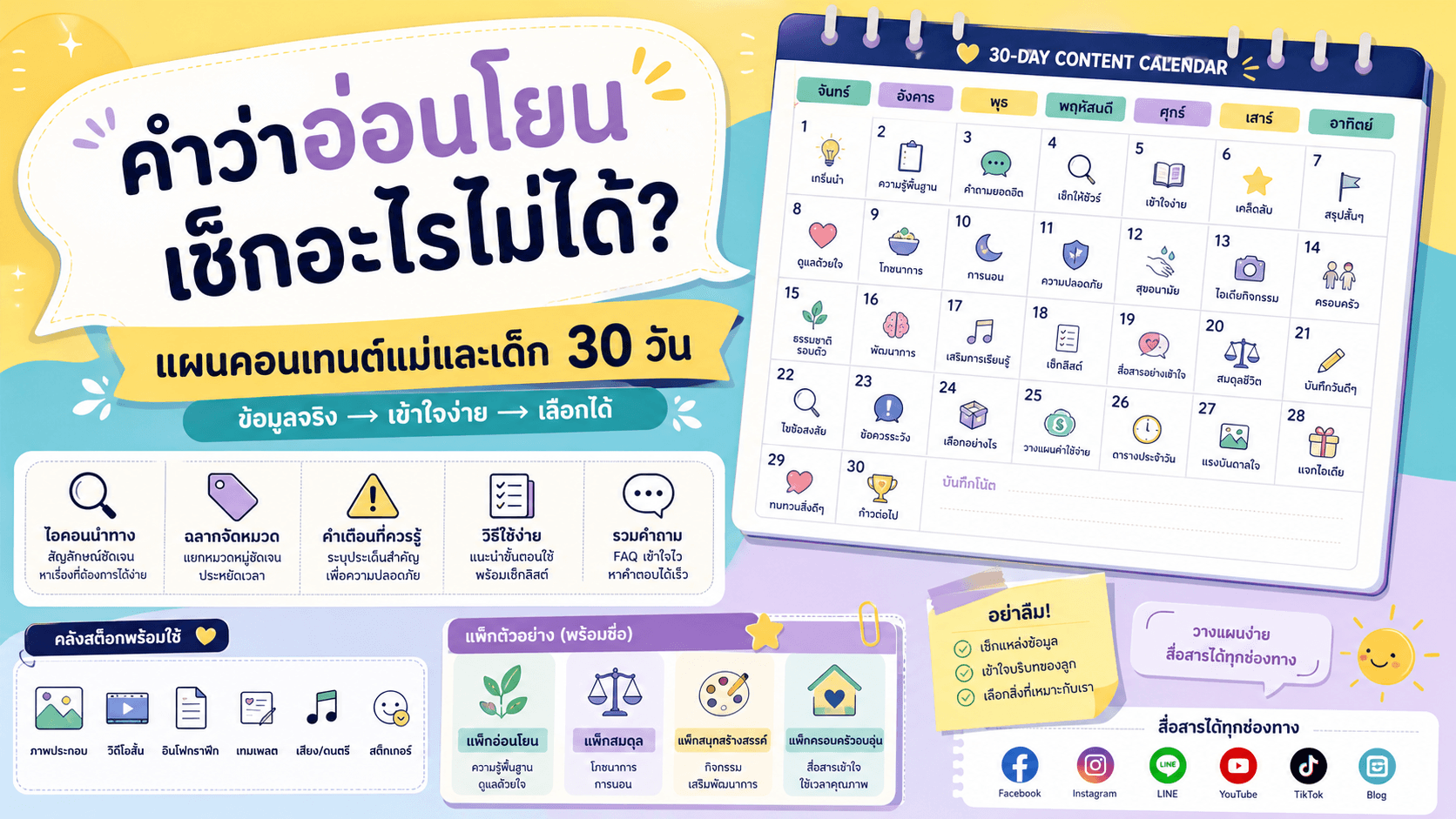 โพสต์แต่คำว่าอ่อนโยนจนเช็กอะไรไม่ได้? แผนคอนเทนต์แม่และเด็ก 30 วันแบบมีหลักฐาน