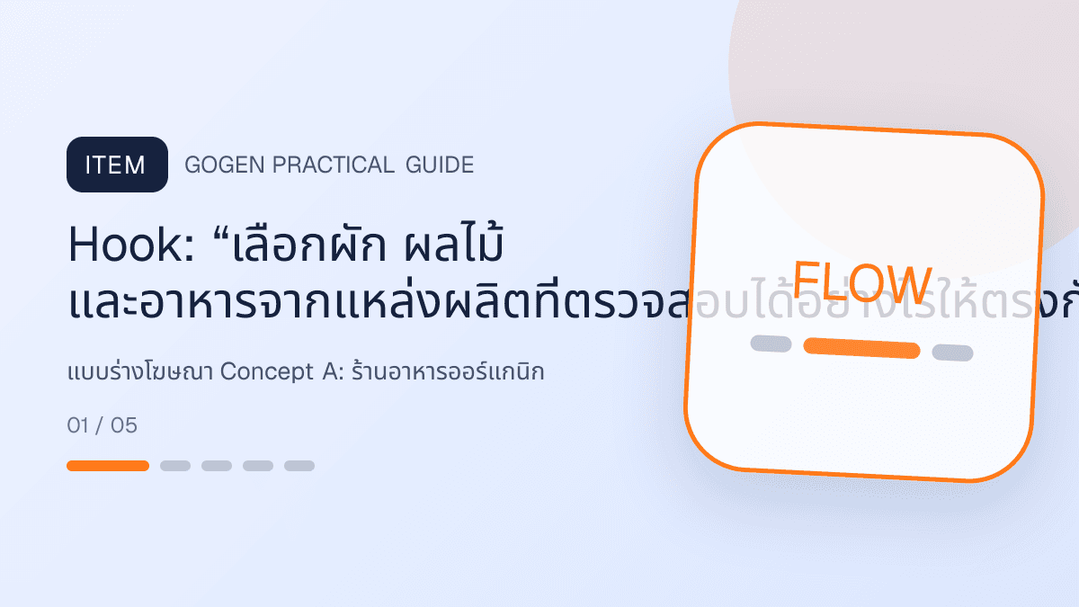 แบบร่างโฆษณา Concept Aสำหรับร้านอาหารออร์แกนิก แสดงผัก ผลไม้ และอาหารจากแหล่งผลิตที่ตรวจสอบได้ในสไตล์สด เป็นธรรมชาติ และโปร่งใสเรื่องที่มา: Hook: “เลือกผัก ผลไม้ และอาหารจากแหล่งผลิตที่ตรวจสอบได้อย่างไรให้ตรงกับสิ่งที่ต้องการ”
