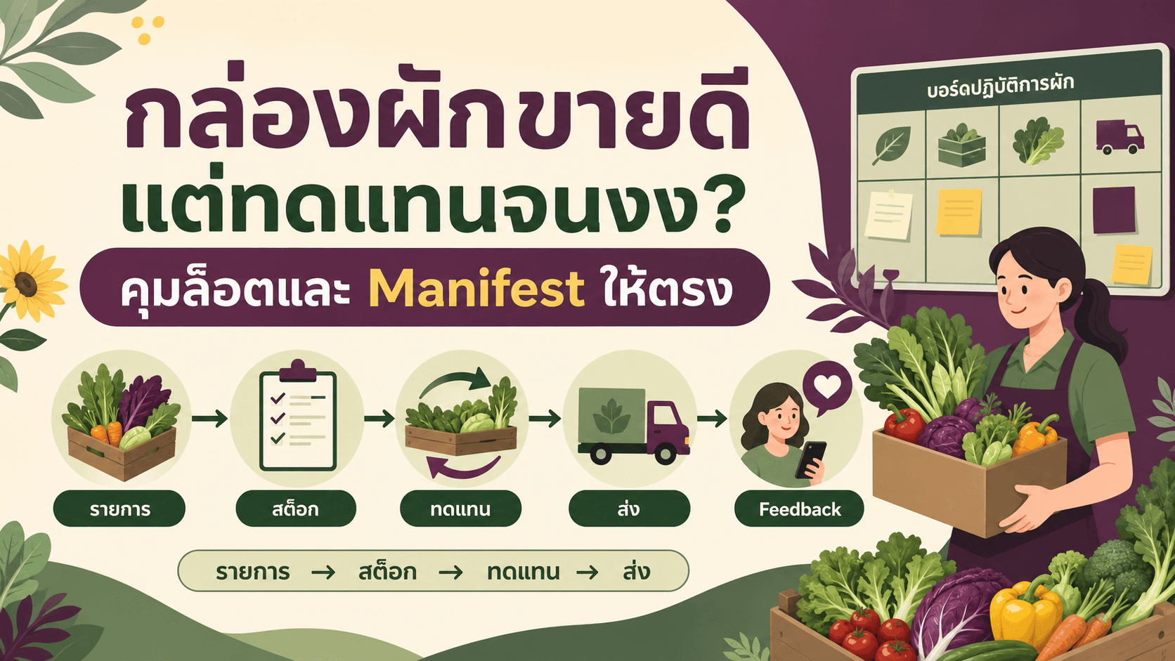 กล่องผักขายดีแต่ทดแทนจนคนงง? แผนแคมเปญออร์แกนิกที่คุมล็อตและ Manifest