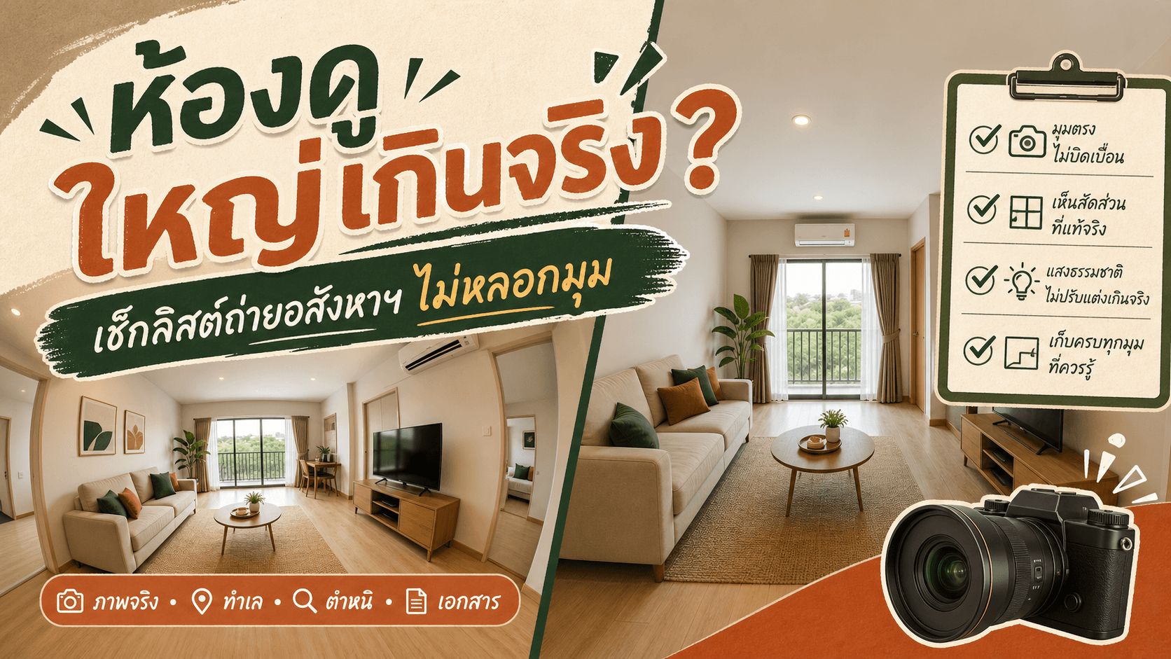 ห้องดูใหญ่แต่ไปดูจริงคนละเรื่อง? เช็กลิสต์ถ่ายอสังหาฯ ให้ครบและไม่หลอกมุม