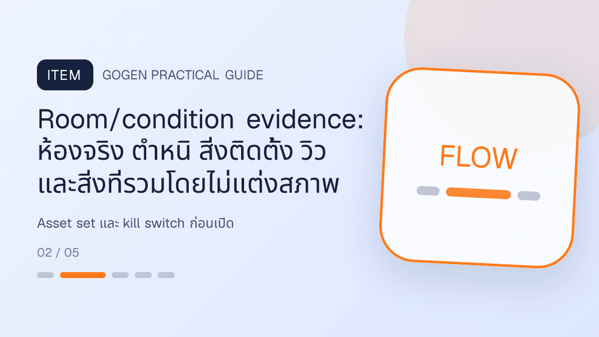แผนที่สื่อห้าช่วงสำหรับธุรกิจอสังหาริมทรัพย์ แสดงบ้าน คอนโด และพื้นที่เชิงพาณิชย์ในสไตล์โปร่ง เป็นมืออาชีพ และสมจริง: Room/condition evidence: ห้องจริง ตำหนิ สิ่งติดตั้ง วิว และสิ่งที่รวมโดยไม่แต่งสภาพ