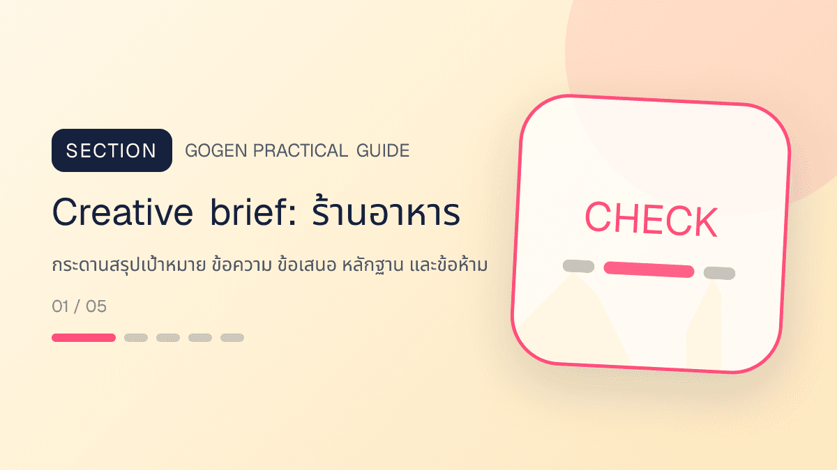 Creative briefสำหรับร้านอาหาร แสดงเมนูจานหลัก ของทานเล่น และชุดอาหารในสไตล์น่ากิน อบอุ่น และเห็นเนื้อสัมผัสชัด