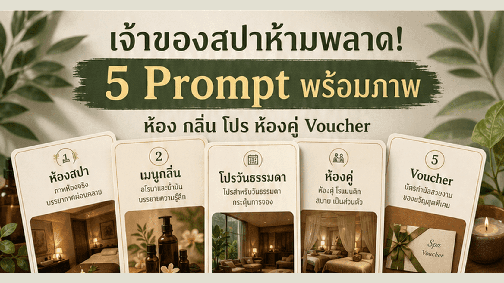 เจ้าของสปาห้ามพลาด! 5 Prompt พร้อมภาพ ทำโปรห้องจริง กลิ่นอโรม่า แพ็กเกจ ห้องคู่ และ Voucher