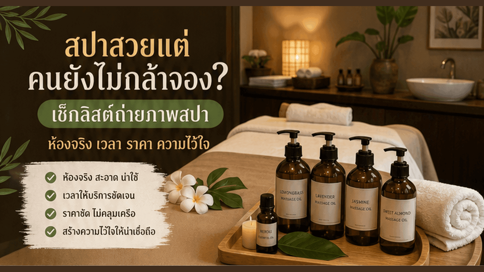 สปาสวยแต่คนยังไม่กล้าจอง? เช็กลิสต์ถ่ายภาพให้เห็นห้องจริง เวลา ราคา และความน่าเชื่อถือ