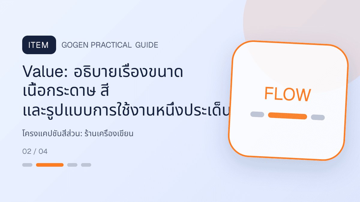 โครงแคปชันสี่ส่วนสำหรับร้านเครื่องเขียน แสดงสมุด ปากกา สติกเกอร์ และอุปกรณ์จัดระเบียบในสไตล์สดใส เป็นระเบียบ และชวนสะสม: Value: อธิบายเรื่องขนาด เนื้อกระดาษ สี และรูปแบบการใช้งานหนึ่งประเด็น