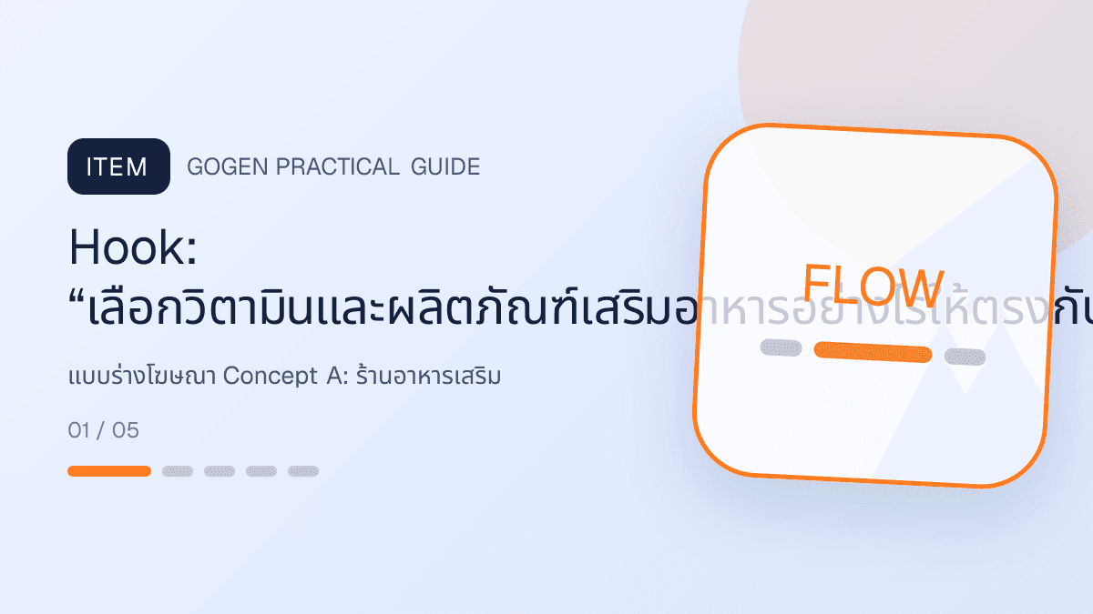 แบบร่างโฆษณา Concept Aสำหรับร้านอาหารเสริม แสดงวิตามินและผลิตภัณฑ์เสริมอาหารในสไตล์โปร่งใส สุขภาพดี และไม่โอ้อวด: Hook: “เลือกวิตามินและผลิตภัณฑ์เสริมอาหารอย่างไรให้ตรงกับสิ่งที่ต้องการ”