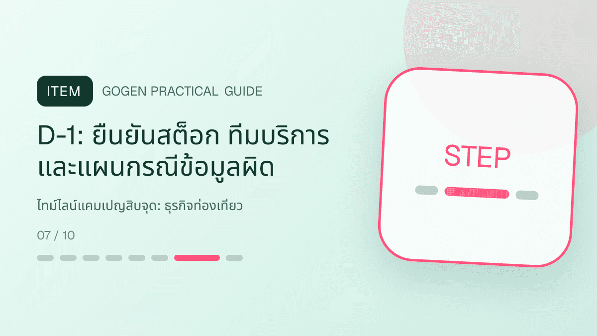 ไทม์ไลน์แคมเปญสิบจุดสำหรับธุรกิจท่องเที่ยว แสดงทัวร์ กิจกรรม และแพ็กเกจเดินทางในสไตล์สดใส น่าออกเดินทาง และให้ข้อมูลครบ: D-1: ยืนยันสต็อก ทีมบริการ และแผนกรณีข้อมูลผิด