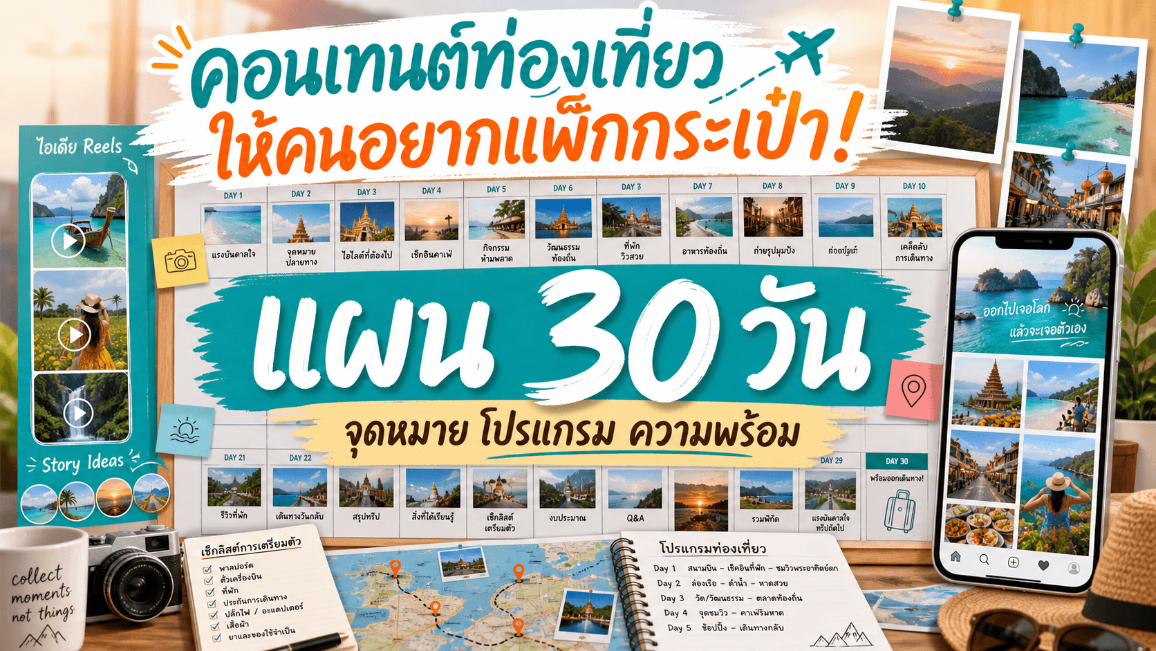 คอนเทนต์ท่องเที่ยวให้คนอยากแพ็กกระเป๋า! แผน 30 วันที่ขายจุดหมายจริง โปรแกรมจริง และความพร้อมเดินทาง