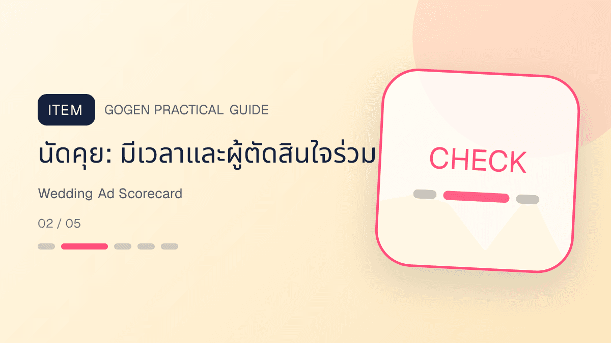 ตารางวัดผลแอดงานแต่งจาก lead คุณภาพ ข้อมูลครบ นัดคุย ใบเสนอราคา และข้อโต้แย้ง: นัดคุย: มีเวลาและผู้ตัดสินใจร่วม