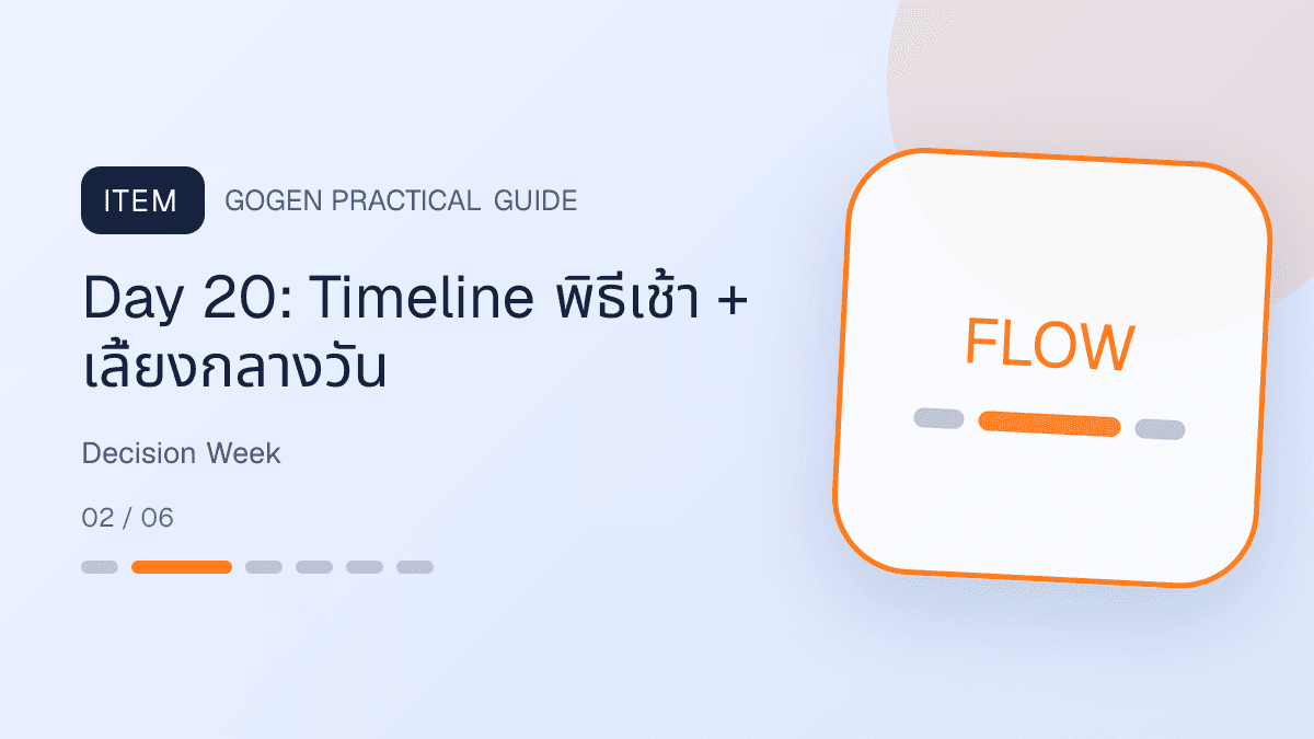 โพสต์ช่วยตัดสินใจงานแต่งด้วยผังโต๊ะ timeline เทียบแพ็กเกจ checklist ก่อนจอง และ CTA: Day 20: Timeline พิธีเช้า + เลี้ยงกลางวัน