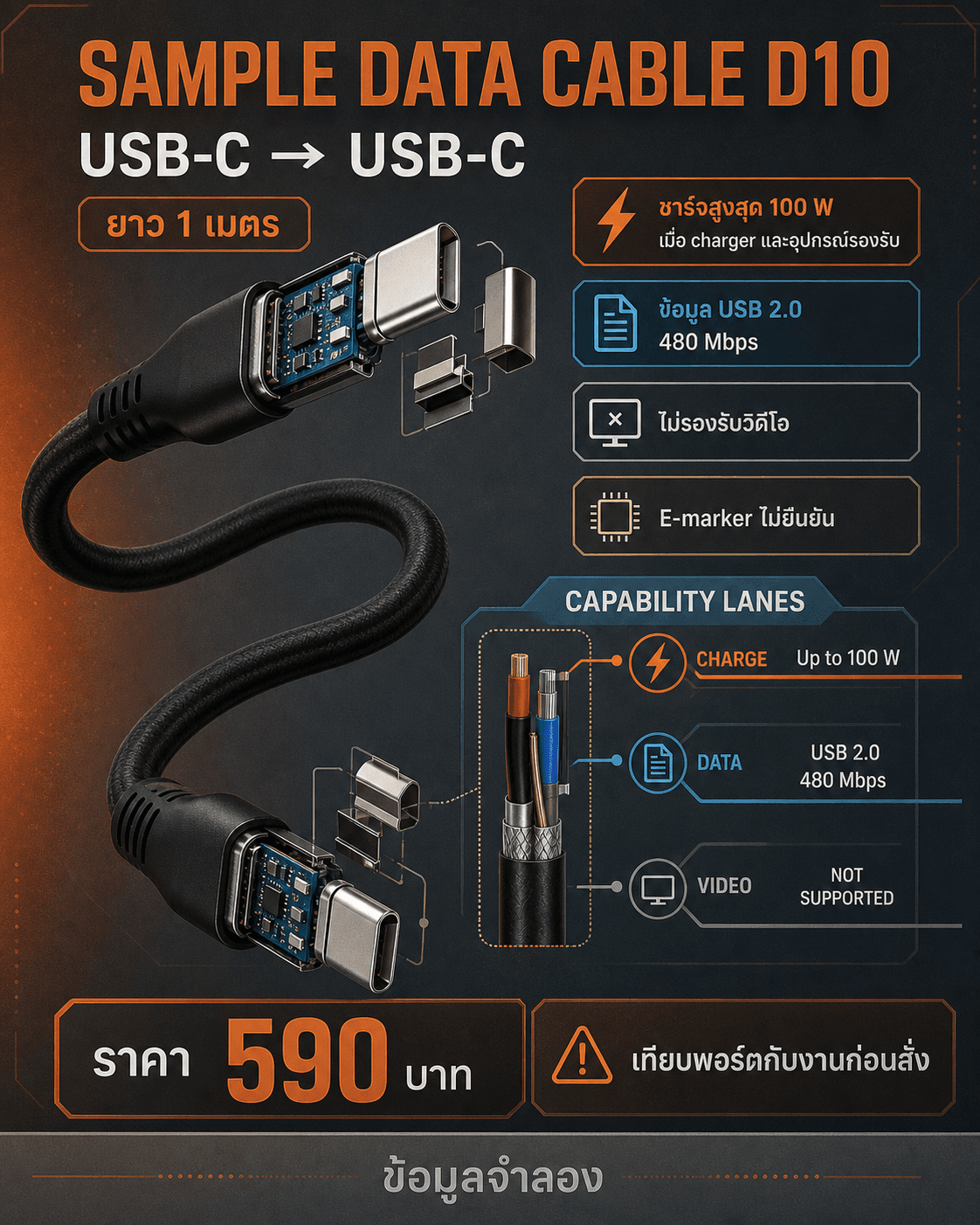 āļāļēāļĢāđāļ SAMPLE DATA CABLE D10 āđāļŠāļāļāļŦāļąāļ§āļāđāļ āļāļ§āļēāļĄāļĒāļēāļ§ āļāļēāļĢāđāļ āļāđāļāļĄāļđāļĨ āđāļĨāļ°āļ§āļīāļāļĩāđāļāļāļąāļ§āļāļĒāđāļēāļ