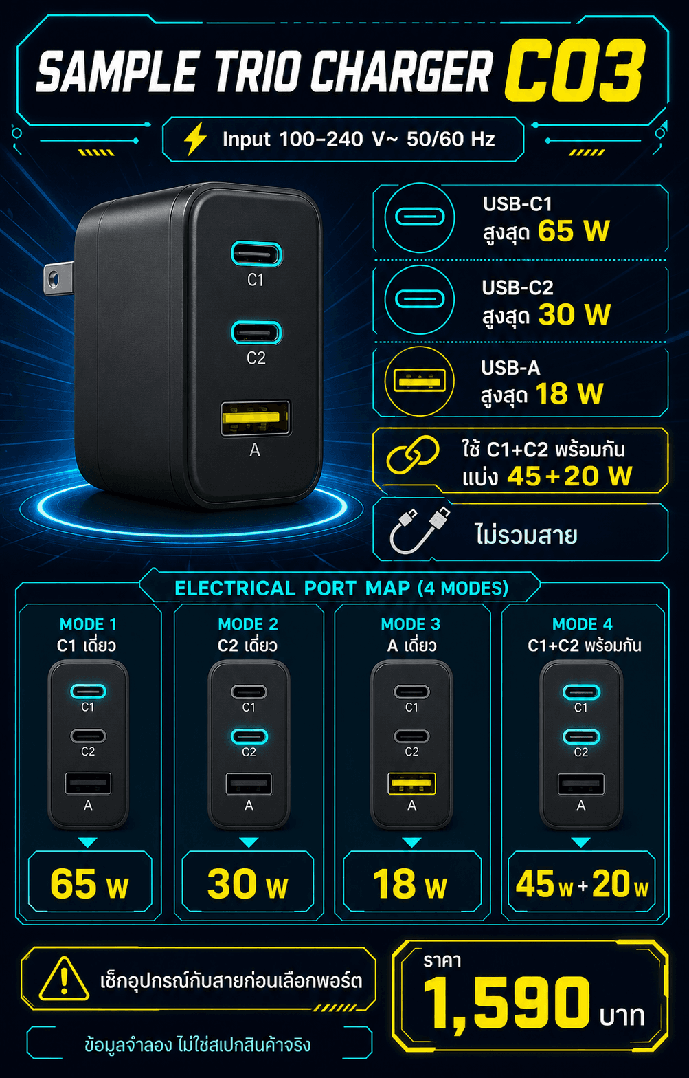 āļāļēāļĢāđāļ SAMPLE TRIO CHARGER C03 āđāļŠāļāļ input output āđāļĒāļāļāļāļĢāđāļāđāļĨāļ°āļāļēāļĢāđāļāđāļāļāļģāļĨāļąāļāļāļąāļ§āļāļĒāđāļēāļ