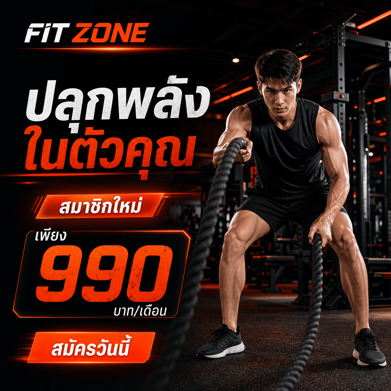 ตัวอย่างโฆษณาฟิตเนสพร้อมข้อความโปรโมชัน