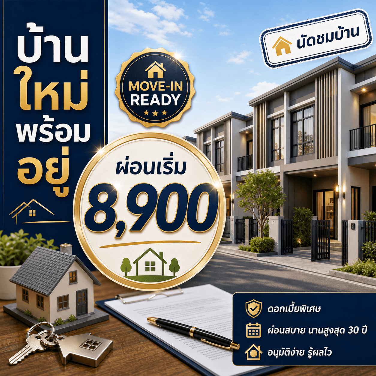 ตัวอย่างโฆษณาบ้านพร้อมป้ายราคาเด่นกลางภาพ